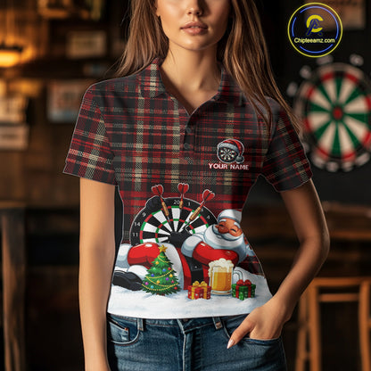 Funny Christmas Santa Womens Dart Shirts Custom Xmas Dart Jersey, Gifts For Dart Players TDM5130