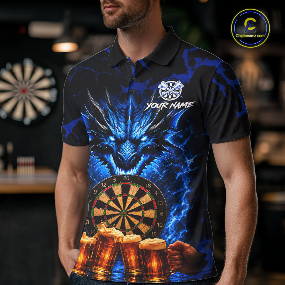 Black And Blue Personalized Dragon Beer Darts Shirts For Men Custom Darts League Team Jersey TDM8034