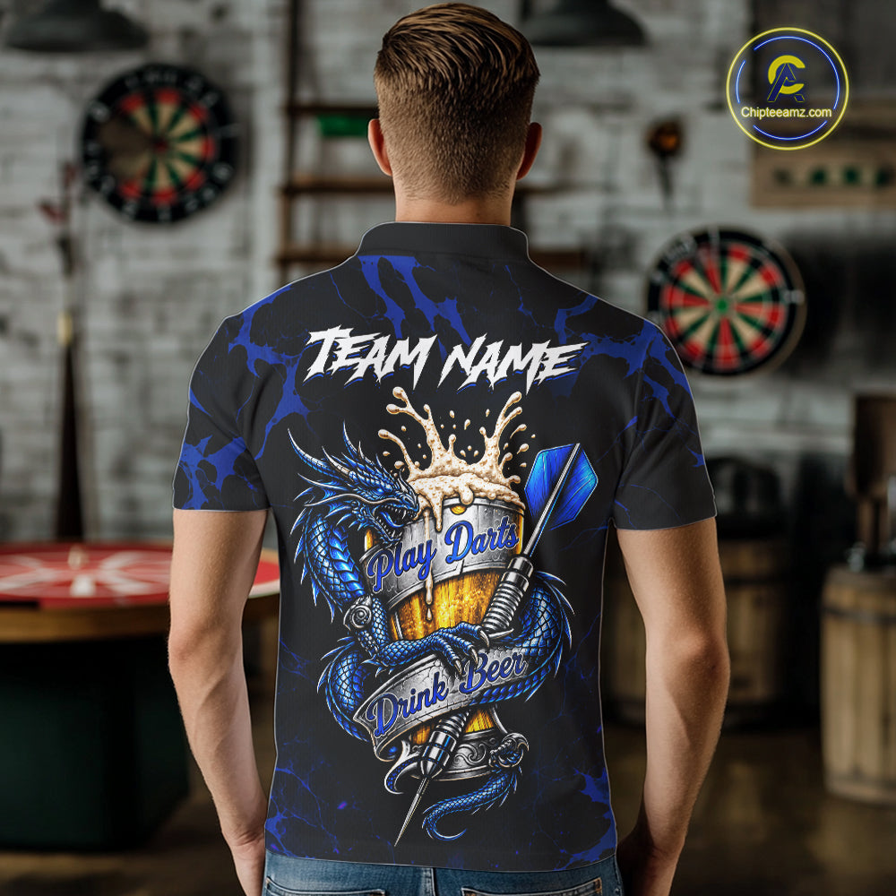 Black And Blue Personalized Dragon Beer Darts Shirts For Men Custom Darts League Team Jersey TDM8034