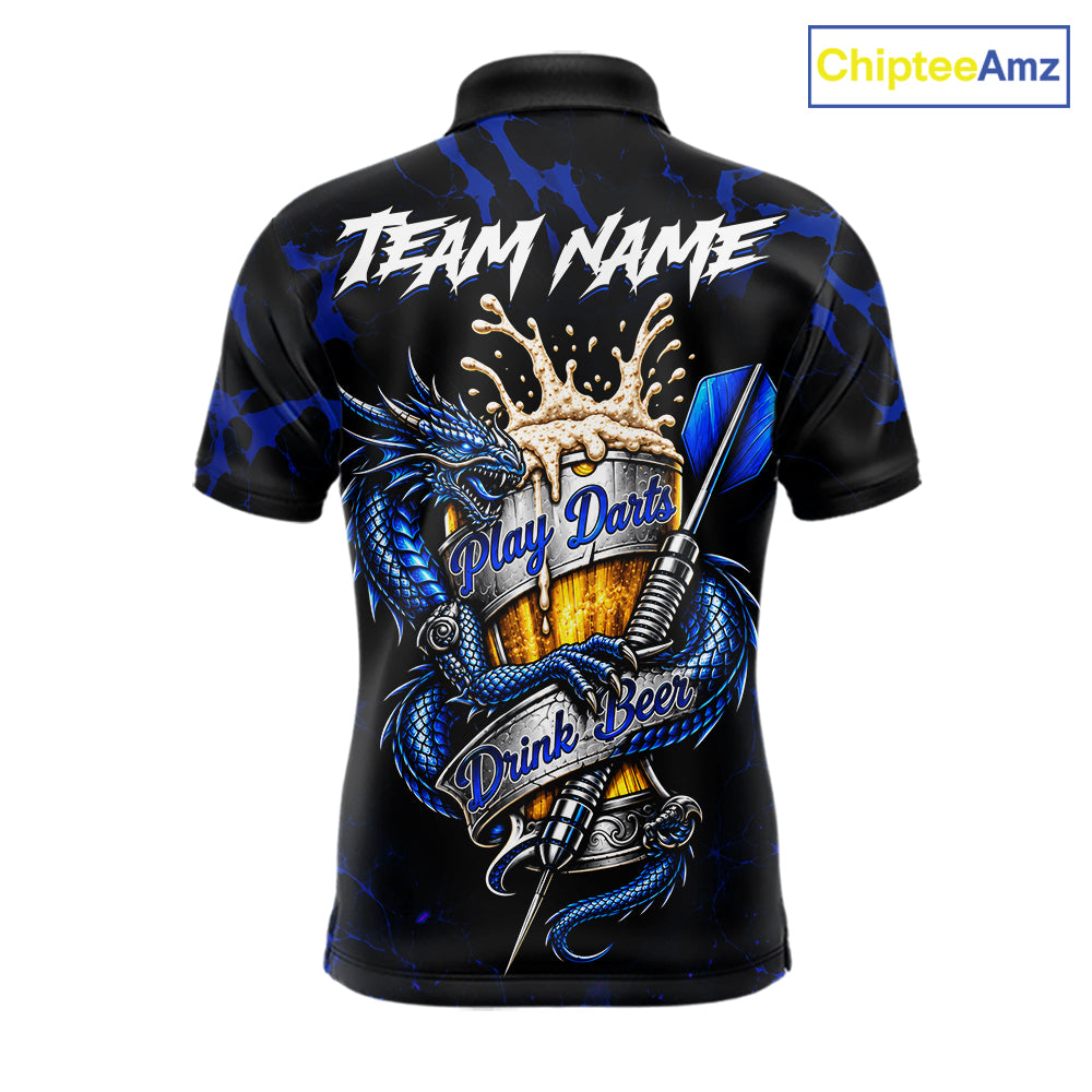 Black And Blue Personalized Dragon Beer Darts Shirts For Men Custom Darts League Team Jersey TDM8034