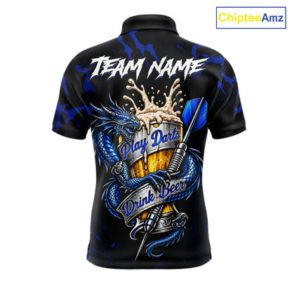 Black And Blue Personalized Dragon Beer Darts Shirts For Men Custom Darts League Team Jersey TDM8034