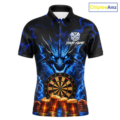 Black And Blue Personalized Dragon Beer Darts Shirts For Men Custom Darts League Team Jersey TDM8034
