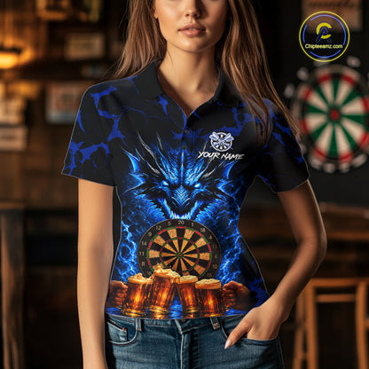Black And Blue Personalized Dragon Beer Darts Shirts For Women Custom Darts League Team Jersey TDM8034