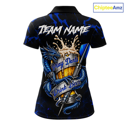 Black And Blue Personalized Dragon Beer Darts Shirts For Women Custom Darts League Team Jersey TDM8034