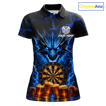 Black And Blue Personalized Dragon Beer Darts Shirts For Women Custom Darts League Team Jersey TDM8034