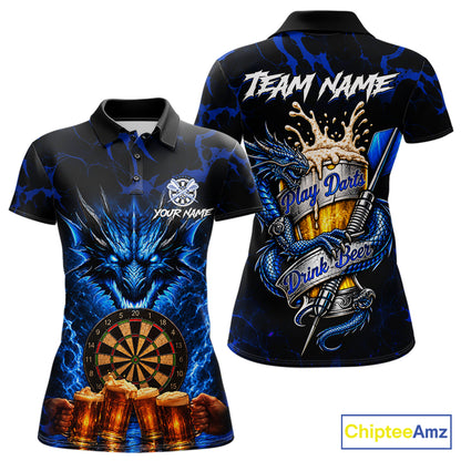 Black And Blue Personalized Dragon Beer Darts Shirts For Women Custom Darts League Team Jersey TDM8034