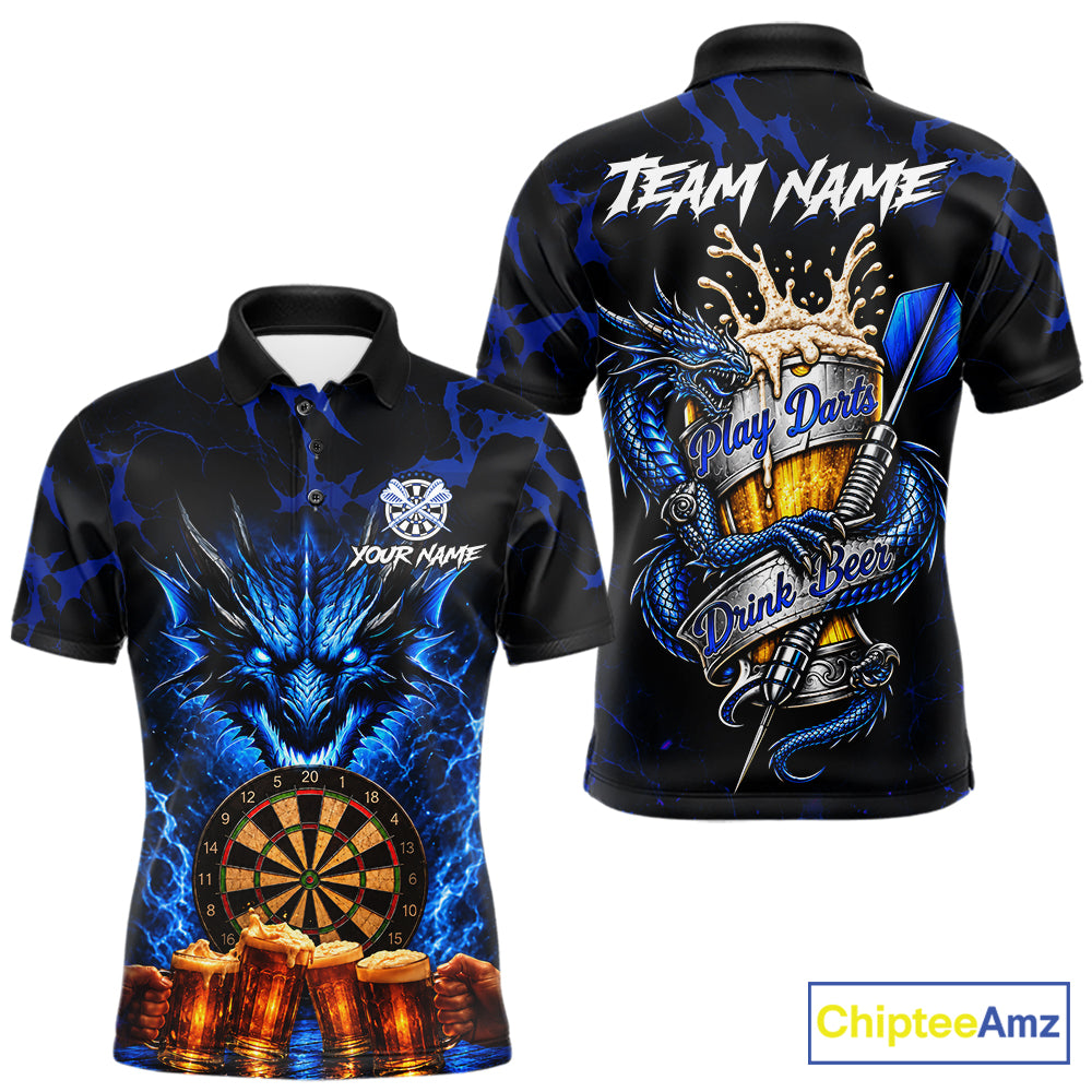 Black And Blue Personalized Dragon Beer Darts Shirts For Men Custom Darts League Team Jersey TDM8034