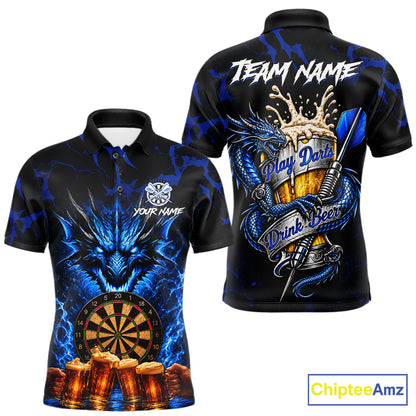 Black And Blue Personalized Dragon Beer Darts Shirts For Men Custom Darts League Team Jersey TDM8034
