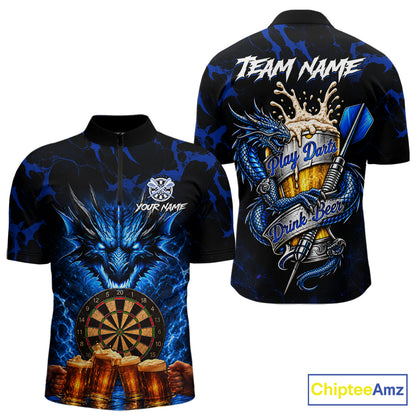 Black And Blue Personalized Dragon Beer Darts Shirts For Men Custom Darts League Team Jersey TDM8034