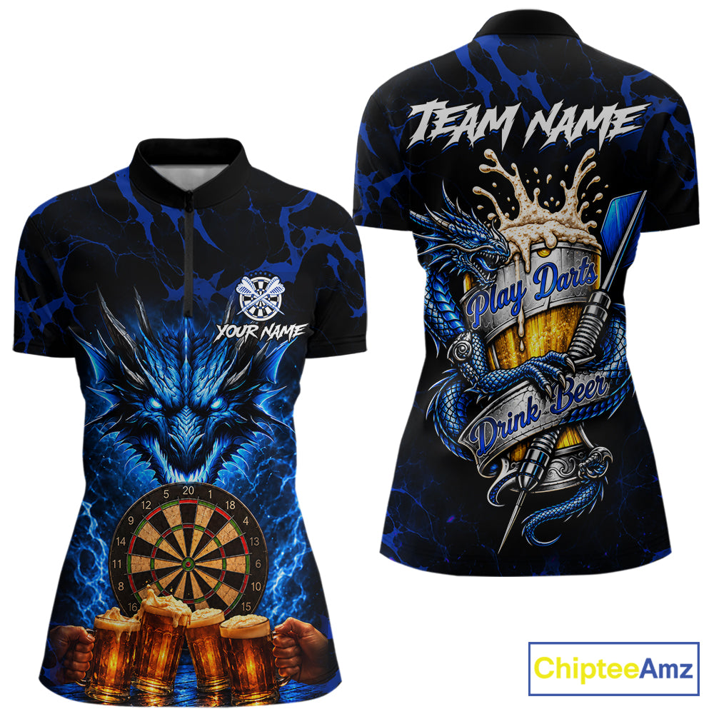 Black And Blue Personalized Dragon Beer Darts Shirts For Women Custom Darts League Team Jersey TDM8034