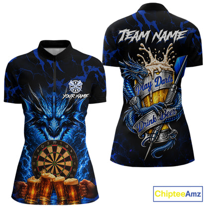 Black And Blue Personalized Dragon Beer Darts Shirts For Women Custom Darts League Team Jersey TDM8034