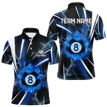 Load image into Gallery viewer, Personalized Blue 8 Ball Pool Fire Men Billiard Shirt Custom Thunder Lightning Billiard Team Jersey TDM3348