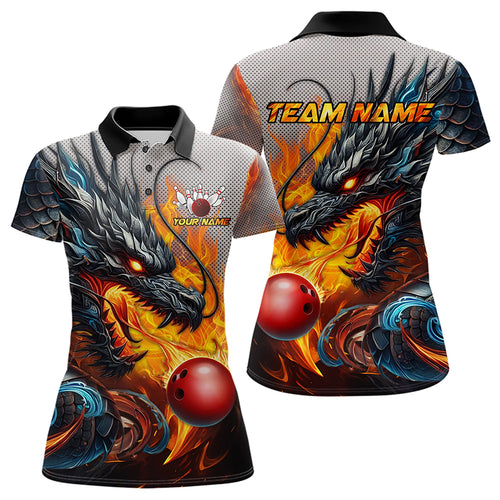 Personalized Dragon And Fire Bowling Shirts Polo & 1/4 Zip For Women, Dragon Bowling Team Jerseys TDM3659