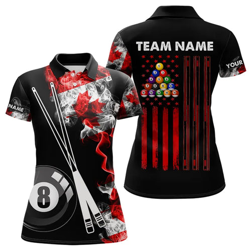 Personalized Canada Flag Smoke 8 Ball Pool Billiard Shirt For Women, Patriotic Billiard Team Jersey TDM3660