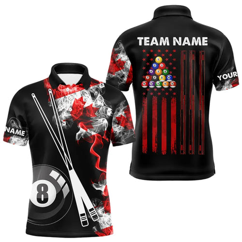 Personalized Canada Flag Smoke 8 Ball Pool Billiard Shirt For Men, Patriotic Billiard Team Jersey TDM3660