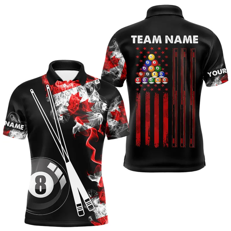 Personalized Canada Flag Smoke 8 Ball Pool Billiard Shirt For Men, Patriotic Billiard Team Jersey TDM3660