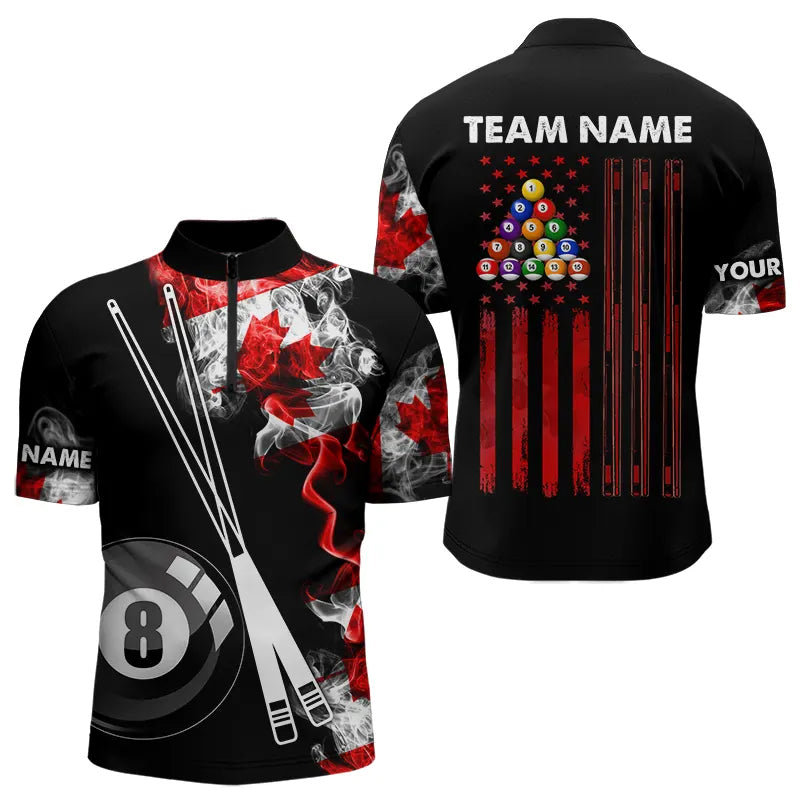 Personalized Canada Flag Smoke 8 Ball Pool Billiard Shirt For Men, Patriotic Billiard Team Jersey TDM3660