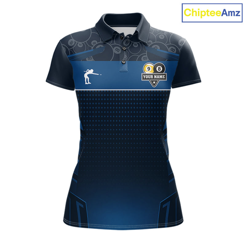 Blue Funny Tropical 8 Ball & 9 Ball Billiard Shirt For Women Custom Pool Team Jersey Polo & 1/4 Zip TDM6444