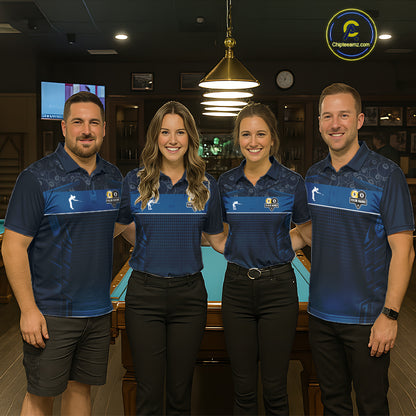 Blue Funny Tropical 8 Ball & 9 Ball Billiard Shirt For Men Custom Pool Team Jersey Polo & 1/4 Zip TDM6444