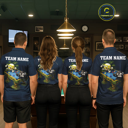 Blue Funny Tropical 8 Ball & 9 Ball Billiard Shirt For Men Custom Pool Team Jersey Polo & 1/4 Zip TDM6444