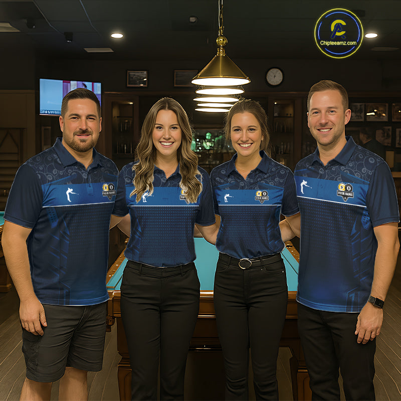 Blue Funny Cat 8 Ball & 9 Ball Billiard Shirt For Women Custom Pool Team Jersey Polo & 1/4 Zip TDM6445