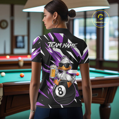 Custom Purple Funny Duck 8 Ball Pool Billiard Shirt For Women, Billiard Team Jersey Polo & 1/4 Zip TDM6449
