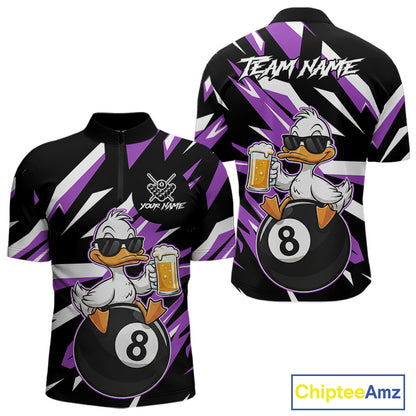 Custom Purple Funny Duck 8 Ball Pool Billiard Shirt For Men, Billiard Team Jersey Polo & 1/4 Zip TDM6449
