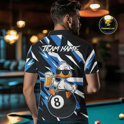 Custom Blue Funny Duck 8 Ball Pool Billiard Shirt For Men, Billiard Team Jersey Polo & 1/4 Zip TDM6450