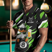Load image into Gallery viewer, Custom Green Funny Duck 8 Ball Pool Billiard Shirt For Men, Billiard Team Jersey Polo &amp; 1/4 Zip TDM6451