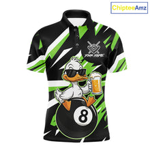 Load image into Gallery viewer, Custom Green Funny Duck 8 Ball Pool Billiard Shirt For Men, Billiard Team Jersey Polo &amp; 1/4 Zip TDM6451