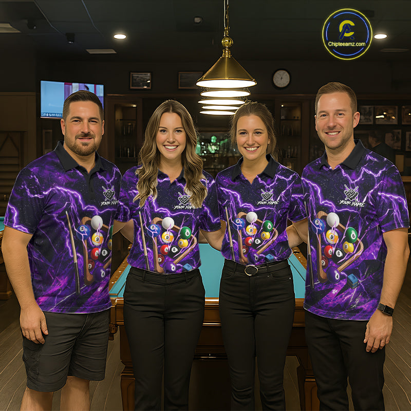 Purple Thunder Lightning Pool Balls Billiard Shirt For Men Custom Billiard Jersey Polo & 1/4 Zip TDM6452