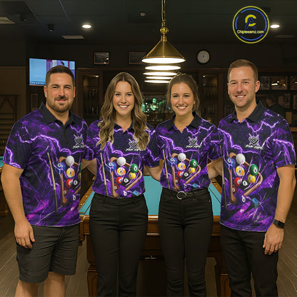 Purple Thunder Lightning Pool Balls Billiard Shirt For Men Custom Billiard Jersey Polo & 1/4 Zip TDM6452