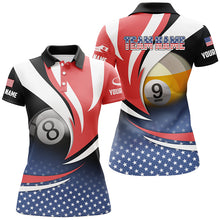Load image into Gallery viewer, 8 Ball &amp; 9 Ball Pool Custom American Flag Billiard Shirts For Women, Patriotic Billiard Pool Jerseys TDM2136