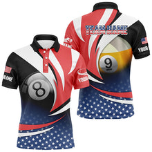 Load image into Gallery viewer, 8 Ball &amp; 9 Ball Pool Custom American Flag Billiard Shirts For Men, Patriotic Billiard Pool Jerseys TDM2136