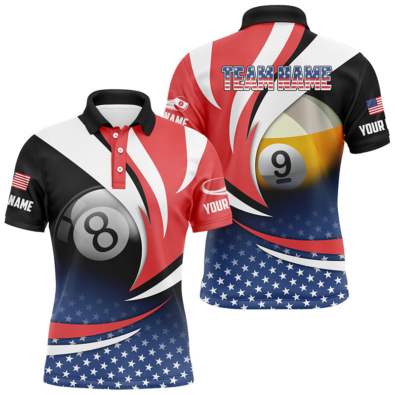 8 Ball & 9 Ball Pool Custom American Flag Billiard Shirts For Men, Patriotic Billiard Pool Jerseys TDM2136