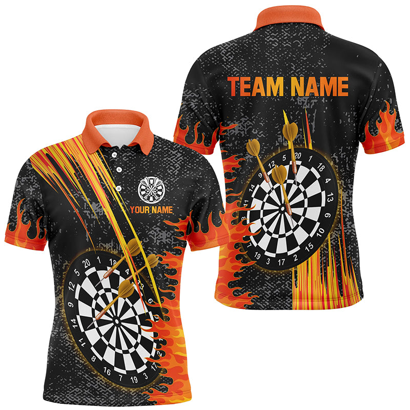 Custom Grey Grunge Orange Fire Flame Darts Shirts For Men, Darts Team Jerseys Short Sleeves TDM2635