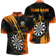 Load image into Gallery viewer, Custom Grey Grunge Orange Fire Flame Darts Shirts For Men, Darts Team Jerseys Short Sleeves TDM2635