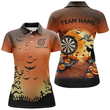 Load image into Gallery viewer, Funny Halloween Women Dart Shirts Custom Orange Black Dart Jerseys, Halloween Outfit For Darts Lover TDM2638