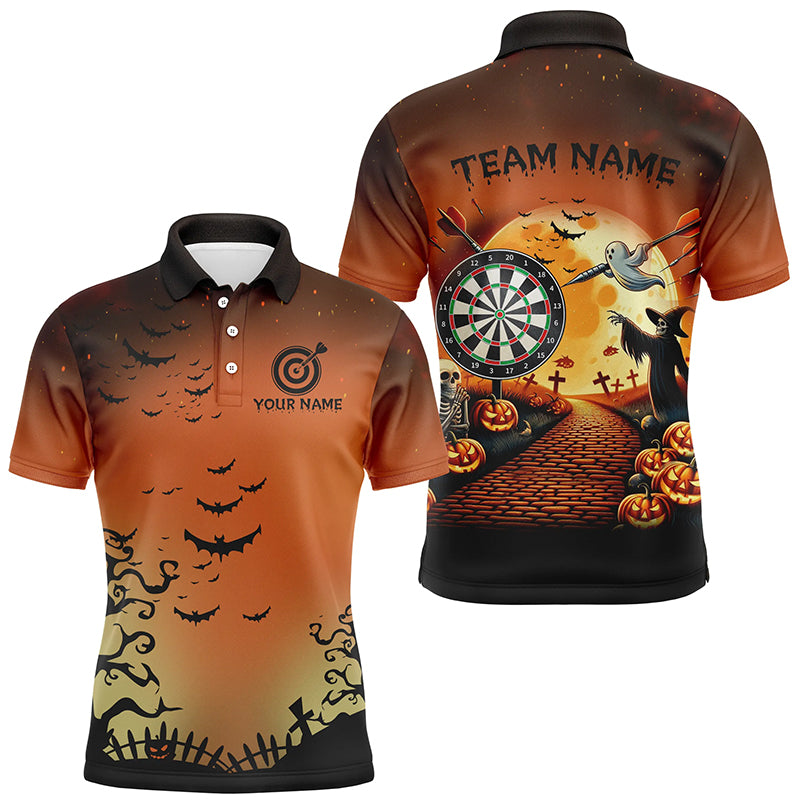 Funny Halloween Men Dart Shirts Custom Orange Black Dart Jerseys, Halloween Outfit For Darts Lover TDM2638