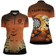 Load image into Gallery viewer, Funny Halloween Women Dart Shirts Custom Orange Black Dart Jerseys, Halloween Outfit For Darts Lover TDM2638