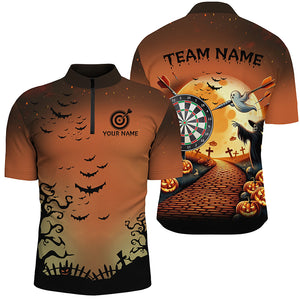 Funny Halloween Men Dart Shirts Custom Orange Black Dart Jerseys, Halloween Outfit For Darts Lover TDM2638