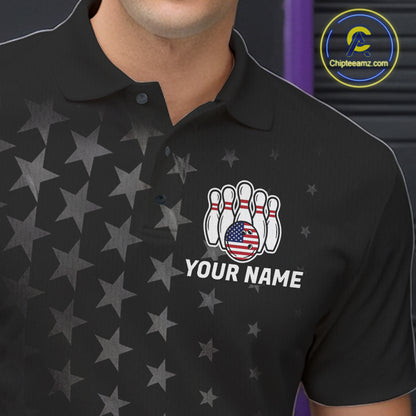 Personalized Black American Flag Bowling Jersey For Men Custom Patriotic Bowling Team Shirts TDM7724