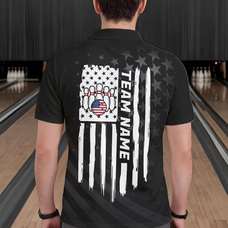 Personalized Black American Flag Bowling Jersey For Men Custom Patriotic Bowling Team Shirts TDM7724