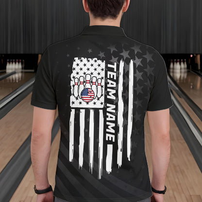 Personalized Black American Flag Bowling Jersey For Men Custom Patriotic Bowling Team Shirts TDM7724