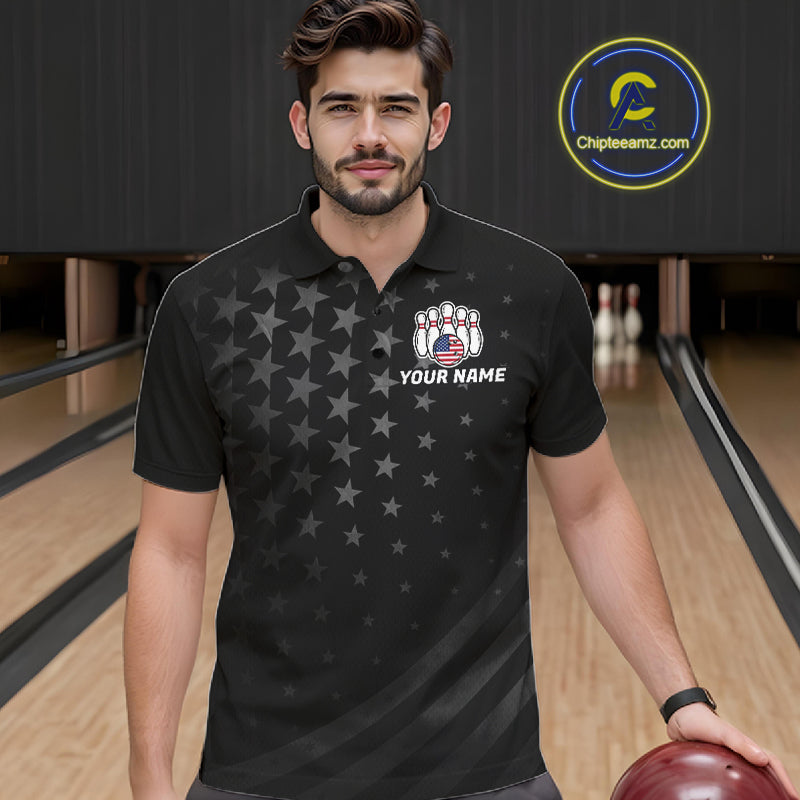 Personalized Black American Flag Bowling Jersey For Men Custom Patriotic Bowling Team Shirts TDM7724