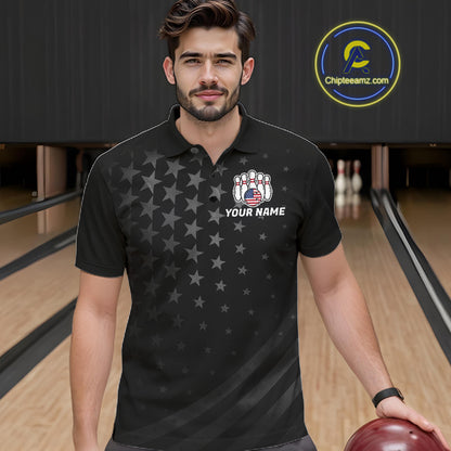 Personalized Black American Flag Bowling Jersey For Men Custom Patriotic Bowling Team Shirts TDM7724