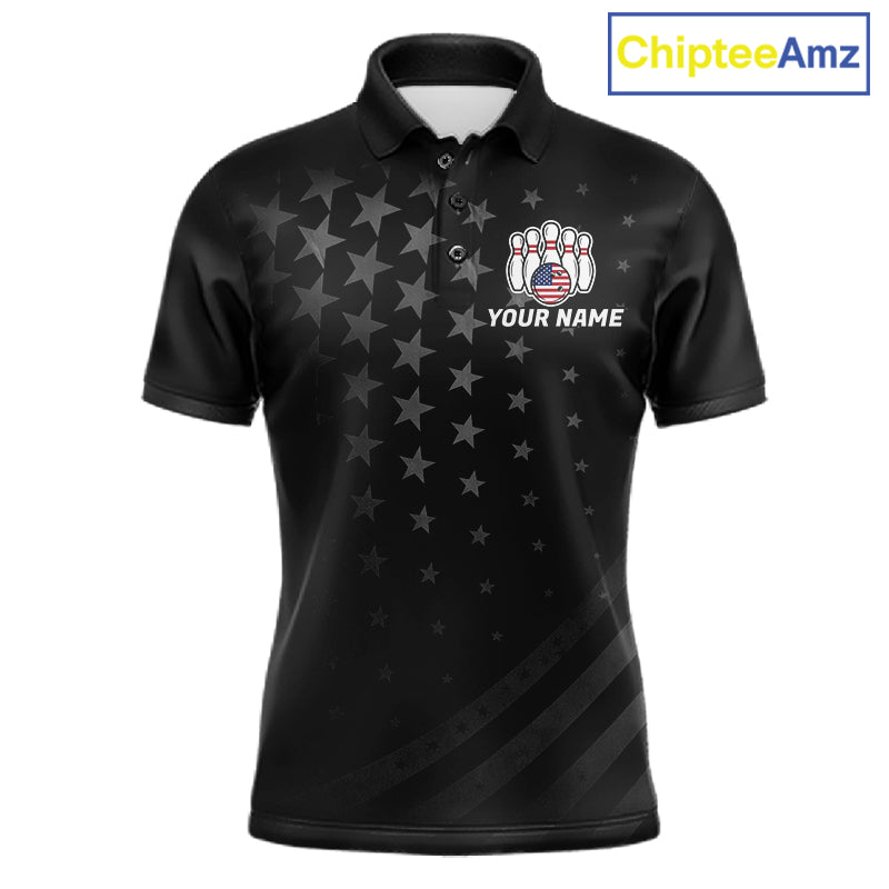Personalized Black American Flag Bowling Jersey For Men Custom Patriotic Bowling Team Shirts TDM7724