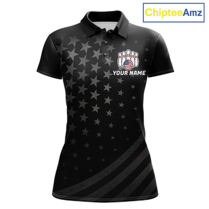 Personalized Black American Flag Bowling Jersey For Women Custom Patriotic Bowling Team Shirts TDM7724