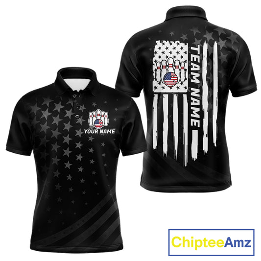 Personalized Black American Flag Bowling Jersey For Men Custom Patriotic Bowling Team Shirts TDM7724