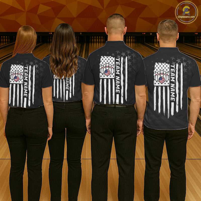 Personalized Black American Flag Bowling Jersey For Men Custom Patriotic Bowling Team Shirts TDM7724